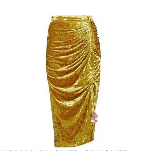 Rebecca Minkoff ROMY Velvet Midi Skirt Gold Citrine Size 4 - Picture 4 of 10